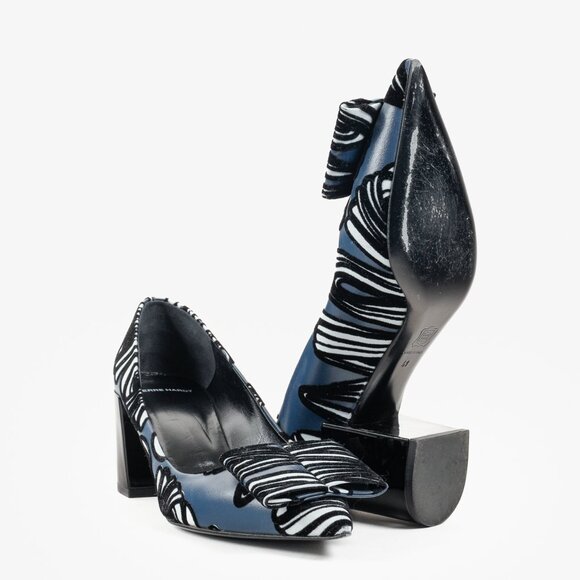 Pierre Hardy Leather Velvet Striped Heels - Picture 4 of 10